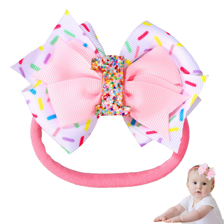 Baby Bow Headband Cute Baby Hair Bow Elastic Hairband Bow Hair Accessories For Newborn Baby Girls Toddlers 1St First Birthday Party