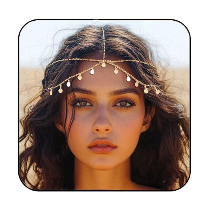Kilshye Boho Gold Headpiece Sequin Head Chain For Women