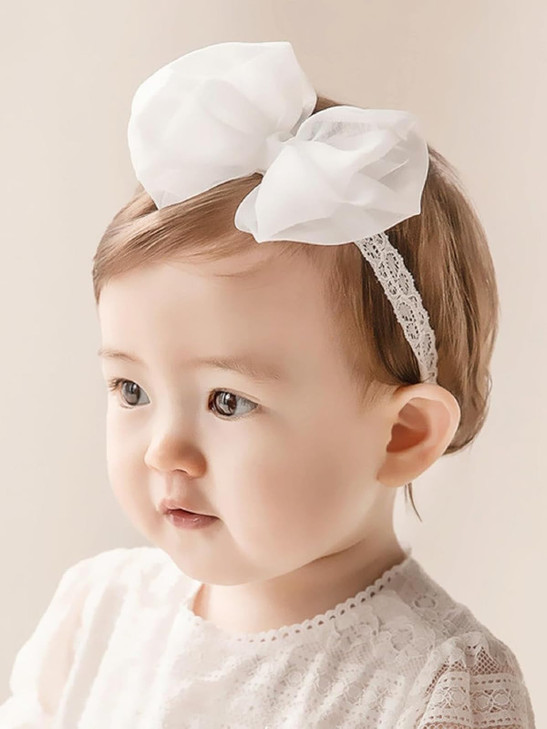 Ickeyou Baby Girls Cute Lace Bow Headband Soft Cotton Elastic Hair Accessories For Toddlers Newborns Ideal For Birthdays Baby Shower