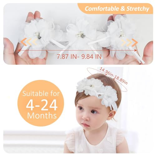 Fmeida Flower Headband For Baby Girl Floral Headbands Crown Baptism Hairband White Hair Accessories