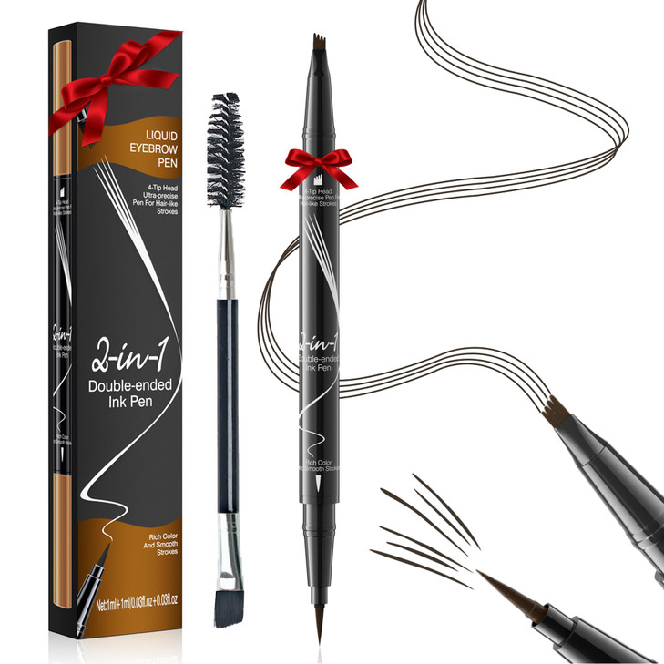Microblading Eyebrow Pen Waterproof Eyebrow Pencil Magical 2 In 1 Dual Ended Eye Brow Pencils For Women With 4 Fork Tip And Precise Brush