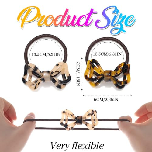 Cakure Bow Hair Ties Tortoise Shell Ponytail Holder Bow Hair Accessories For Women And Girls Pack Of 2