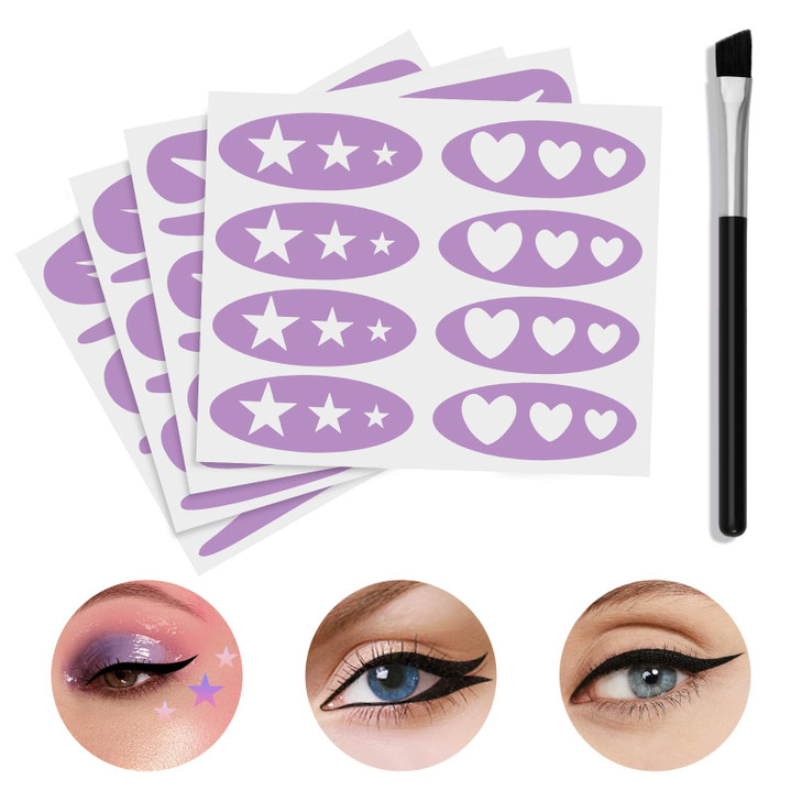 Geuufea 4 Sheets Eyeliner Stencil Stickers Star Eye Winged And Smokey Eyeshadow Applicators Shaper Tool Makeup Stencils Stickers For All Eye