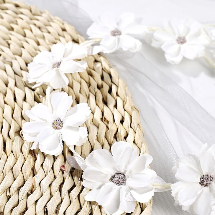 Atifober 70S Hippie Headbands For Women White Daisy Flower Crown