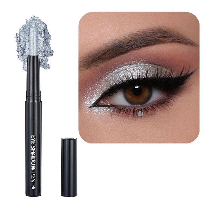 Saubzean Silver Gray Eyeshadow Stick Makeup Cream Shimmer Eye Shadow Pencil Hypoallergenic Waterproof Long Lasting Crayon Smooth Glitter
