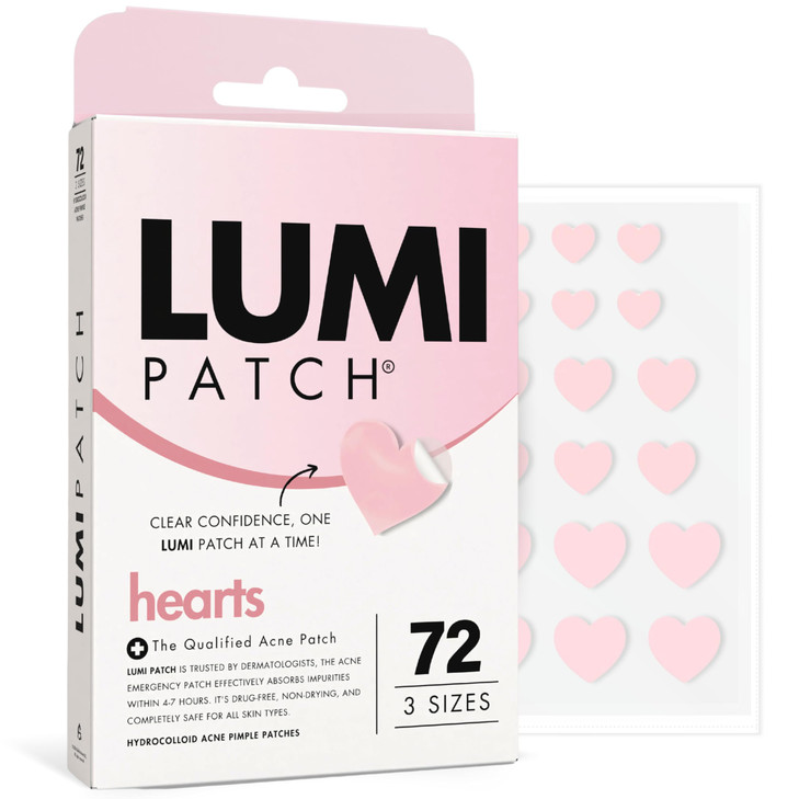 Lumi Patch Acne Patches For Face 72 Hydrocolloid Heart Shaped Pimple Patches For Pimples Zits And Blemishes Invisible Overnight Acne Spot
