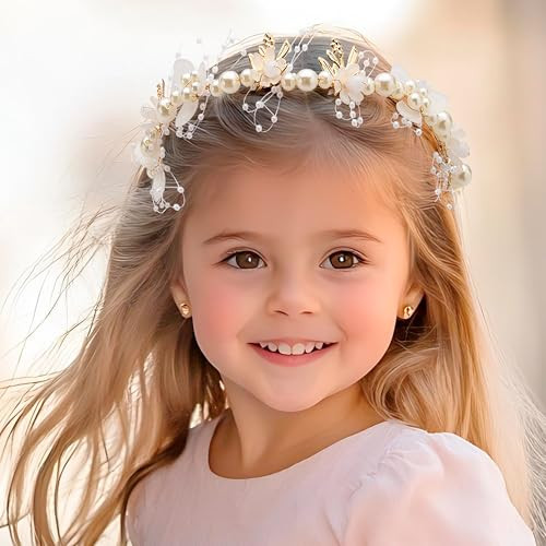 Zpexrv Flower Girl Headpiece Bridal Headband Flower Girl Hair Accessories Princess Crystal Pearl Hair Accessories Suitable For Teenage Girls