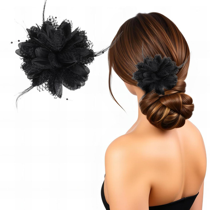 Giantree Rose Hair Clip Flower Hair Clips For Women Artificial Flower Brooch Hair Feathers Gothic Hair Accessories Headwear For Halloween