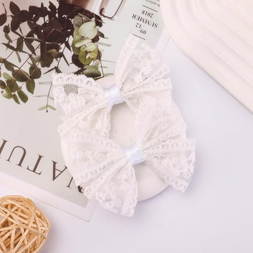 3 Inch Lace Hair Bow Clips For Girls 2Pcs Vintage Multicolor Bowknot Hair Accessories Perfect For Weddings Birthdays And Special Events