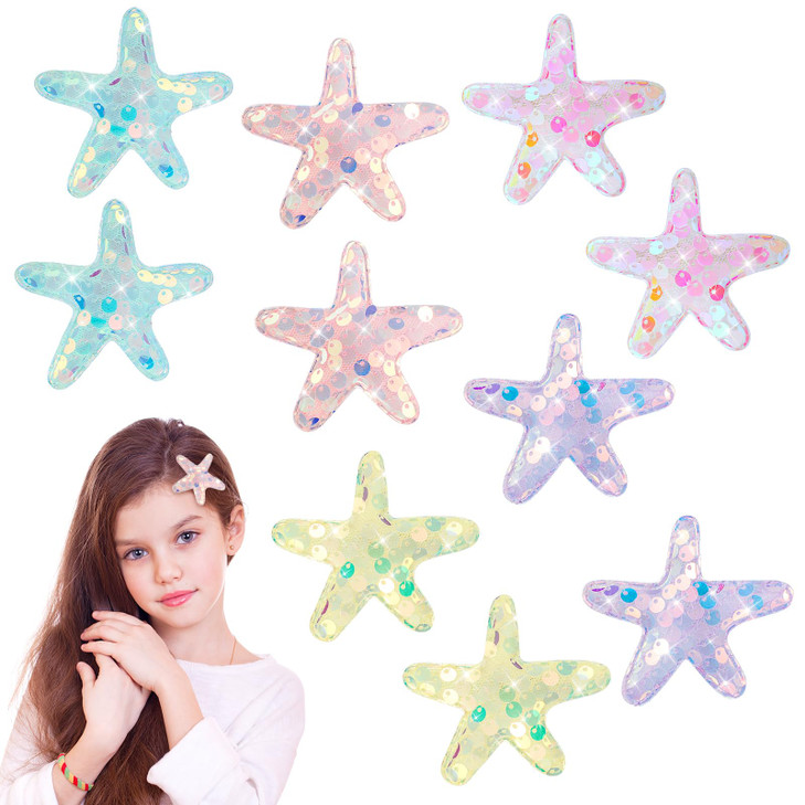 Oruola 10Pcs Mermaid Hair Clips Starfish Hair Clips Glitter Starfish Clips Sequins Beach Hair Accessories Starfish Hair Clip For Women Girls