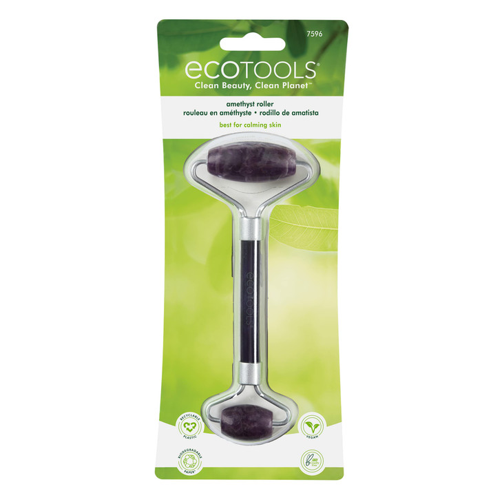 EcoTools Amethyst Facial Roller, Real Stone Face Roller & Massager, Skincare & Sculpting Tool, Reduces Puffiness & Dark Circles, Eco-Friendly Beauty
