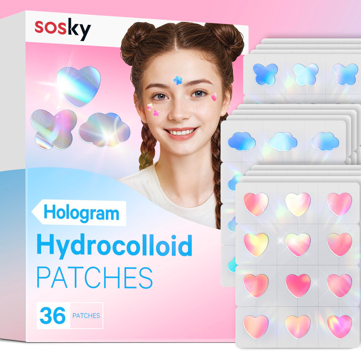Sosky Hologram Pimple Patches For Face Hydrocolloid Acne Patches With Salicylic Acid Cute Star Zit Stickers Colorful Blemish Covers 36 Count