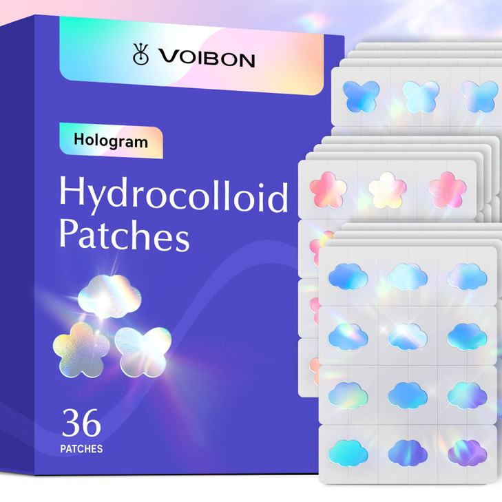 Voibon Hologram Pimple Patches For Face Cute Hydrocolloid Acne Patches Salicylic Acid And Tea Tree Colorful Flower Spot Stickers Zits And