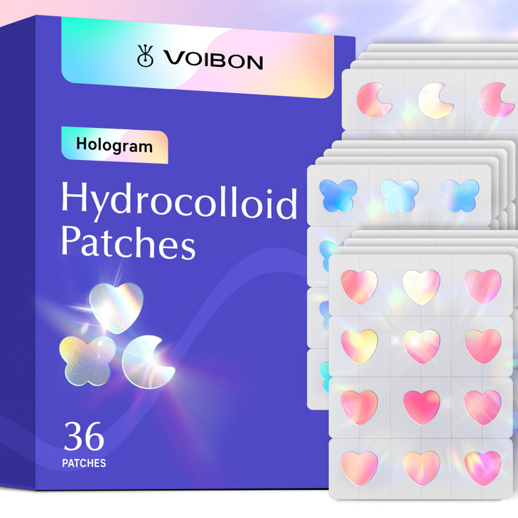 Voibon Hologram Pimple Patches For Face Cute Hydrocolloid Acne Patches Salicylic Acid And Tea Tree Colorful Heart Spot Stickers Zits And