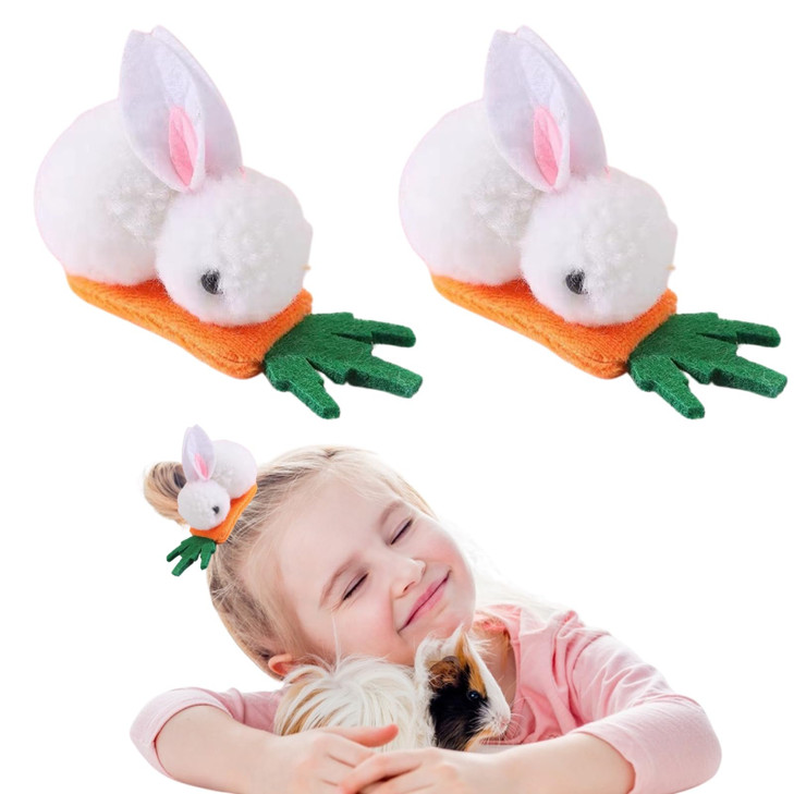 2 Pcs Easter Bunny Hair Clips Plush Rabbit Barrettes With Carrot Cute Rabbit Ear Hairpin White Bunny Hairgrips Fluffy Hair Clips For