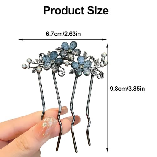 1Pcs Flower Rhinestone Hair Comb Clips Floral Hair Pins For Buns Flower French Metal Hair Pin Hair Fork Decorative Hair Combs French Side