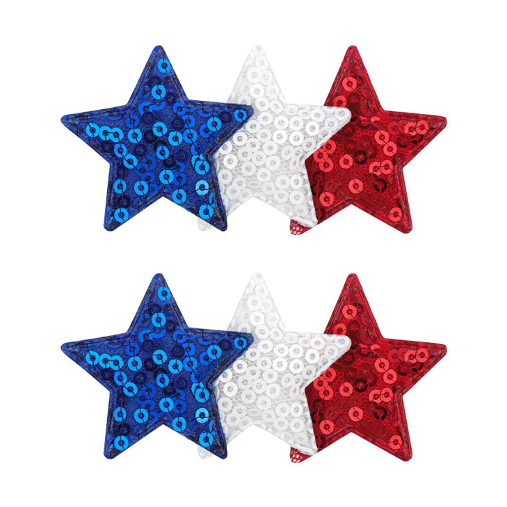 Yanjie 4Th Of July Hair Bow Clips Blue Glitter Bow Red Star Hair Clips Hair Accessories White Sparkly Little Baby Alligator Clips Barrette