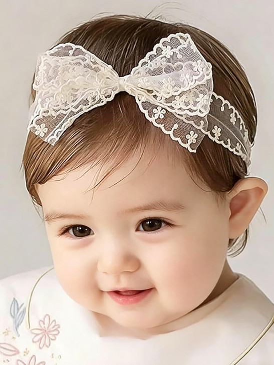 Ickeyou Baby Girls Bow Lace Headband Cute Soft Hairband White Butterfly Knot Headbands For Newborn Infants Toddlers Kids Christening Baptism