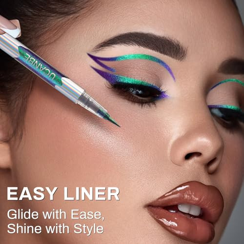 Ucanbe Ucanbemakeup Multichrome Liquid Eyeliner Metallic Chrome Glitter Chameleon Color Shifting Glide On Smooth Waterproof Long Lasting