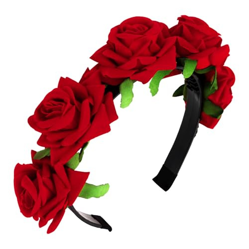Bahaby Rose Flower Headbands For Women Floral Headband Mexican Flower Crown Headpiece For Halloween Day Of The Dead Prom