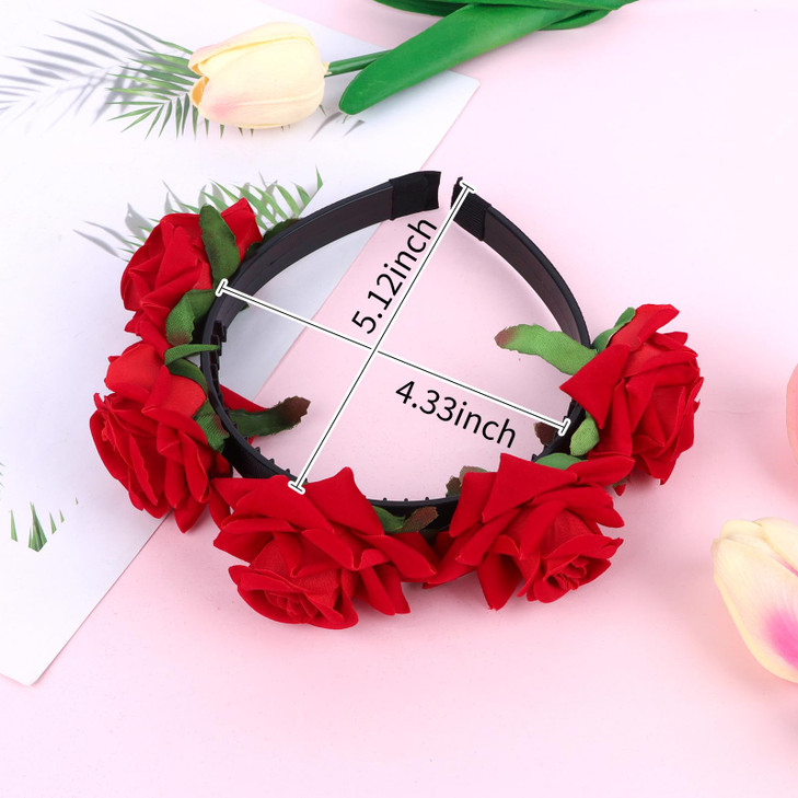 Bahaby Rose Flower Headbands For Women Floral Headband Mexican Flower Crown Headpiece For Halloween Day Of The Dead Prom