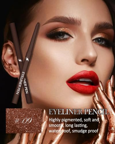 Brown Glitter Eyeliner Pencil Metallic Sparkle Gel Eyeliner Long Lasting