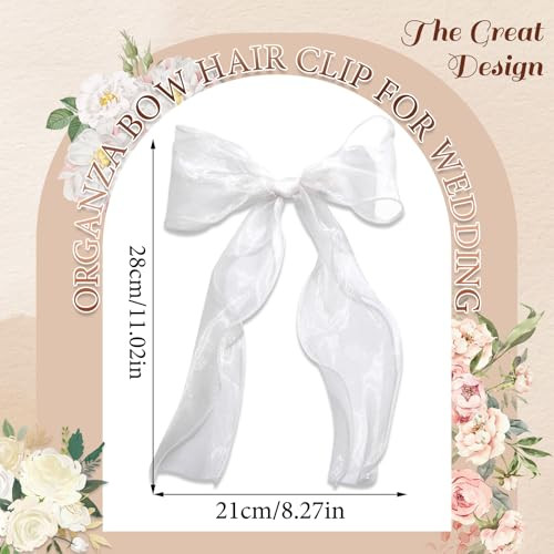 Bridal Hair Bow Clip Veil Organza Bow Clip White Tulle Bowknot Hair Pins