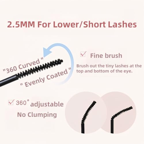 Waterproof Mascara For Fine Short Eyelash And Lower Eyelash Black Mascara With Ultra Fine Brush Thickening No Clumping Smudge Proof And Long