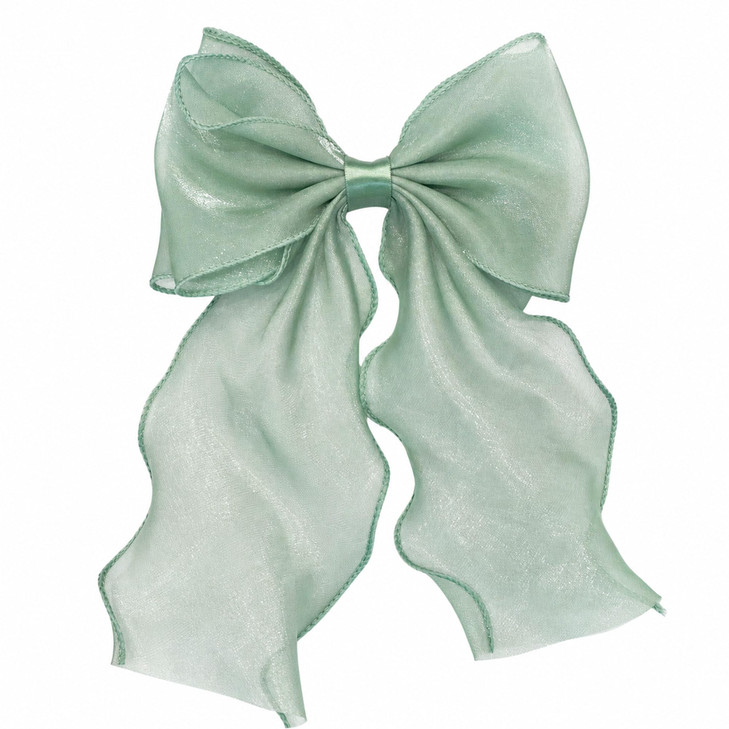 Large Bow Hair Clip For Women Long Tail Ribbon Bow Hair Clip Coquette Hair Accessories For Girls Elegant Hair Bow Mint Green
