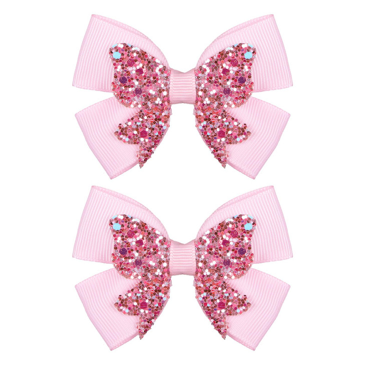 3 Glitter Light Pink Ribbon Pigtail Hair Bow Clips Set Of 2 Sparkly Sequins Alligator Barrettes Hairpins For Toddler Teen Girls Kids