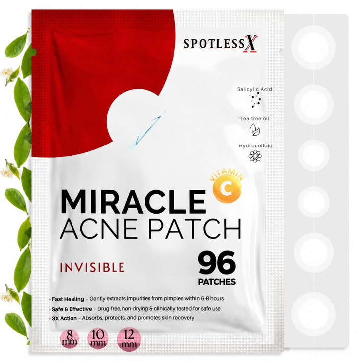 Spotlessx Miracle Patches Pimple Patches For Face 96 Count Hydrocolloid Acne Patch With Tea Tree Oil Salicylic Acid And Vitamin C Invisible