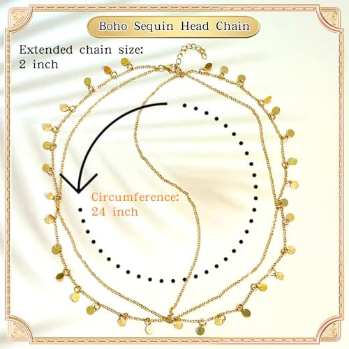 Paradi Star Boho Sequin Head Chain Gold Prom Headpiece Hair Chains Elegant Headband Accessories For Women Festival Costume Halloween Wedding