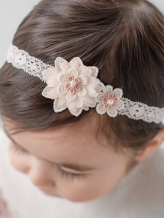 Ickeyou Baby Girls Hairbands Lace Flowers Headband Handmade Soft Stretchy Colorful Flower Hairband Newborn Headbands With Pearls Elastic