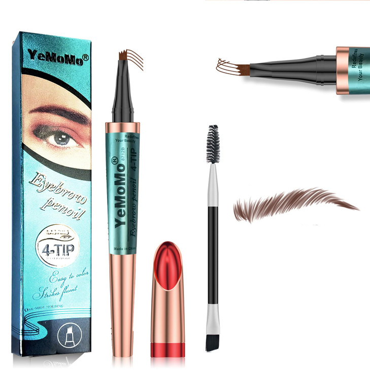 Yemomo 4 Tip Eyebrow Pencil Waterproof Long Lasting Rose Gold Light Coffee Dark Coffee Grey Black 2 Dark Coffee