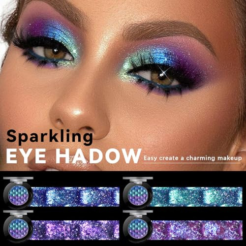 Noerrors Chameleon Eyeshadow Multichrome Face Highlighter Palette High Pigment Holographic Eyeshadow Palette Blue Pink Color Shift Metallic