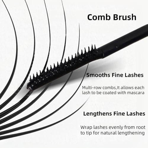 Waterproof Mascara With Comb Brush Black Mascara Natural Look Long Lasting Hold Lengthening Smudge Proof No Clumping
