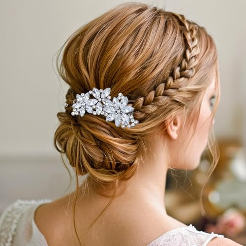 2 Pcs Rhinestone Hair Clips Silver Bling Crystal Hair Clips For Women Rhinestone Diamond Barrettes Sparkly Jeweled Formal Hairs Clip For