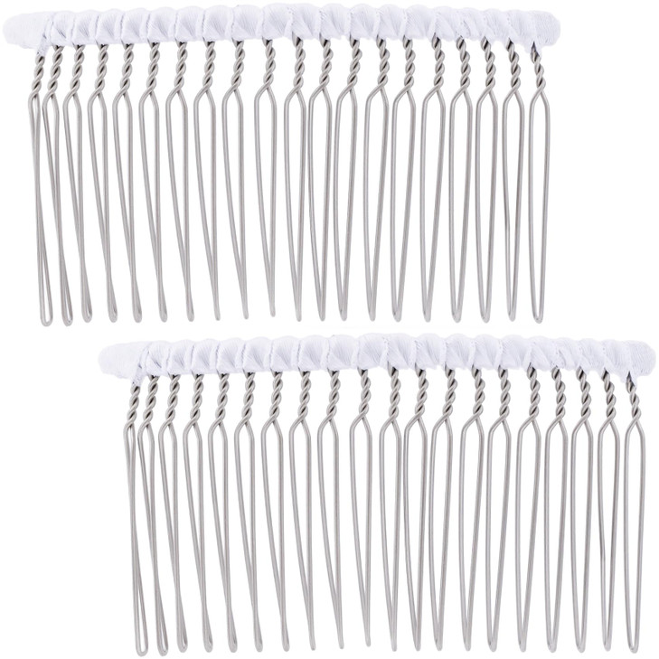 Beiqiya 2Pcs Veil Hair Comb Clips Ribbon Wrapped Side Combs White