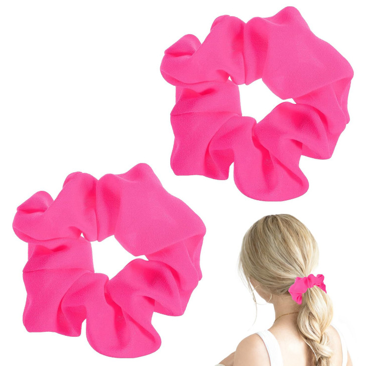 Hot Pink Scrunchie 2Pcs Neon Scrunchie 80S Hair Accessories For Women Girl Solid Colors Elastic Hair Ponytail Holder For Party Outfits