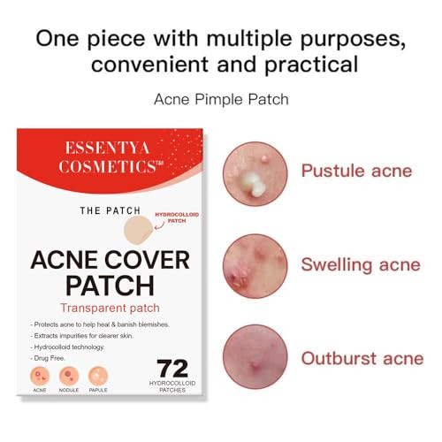 Essentya Cosmetics Pimple Patches For Acne 72 Units Invisible Hydrocolloid Patches For Day And Night.
