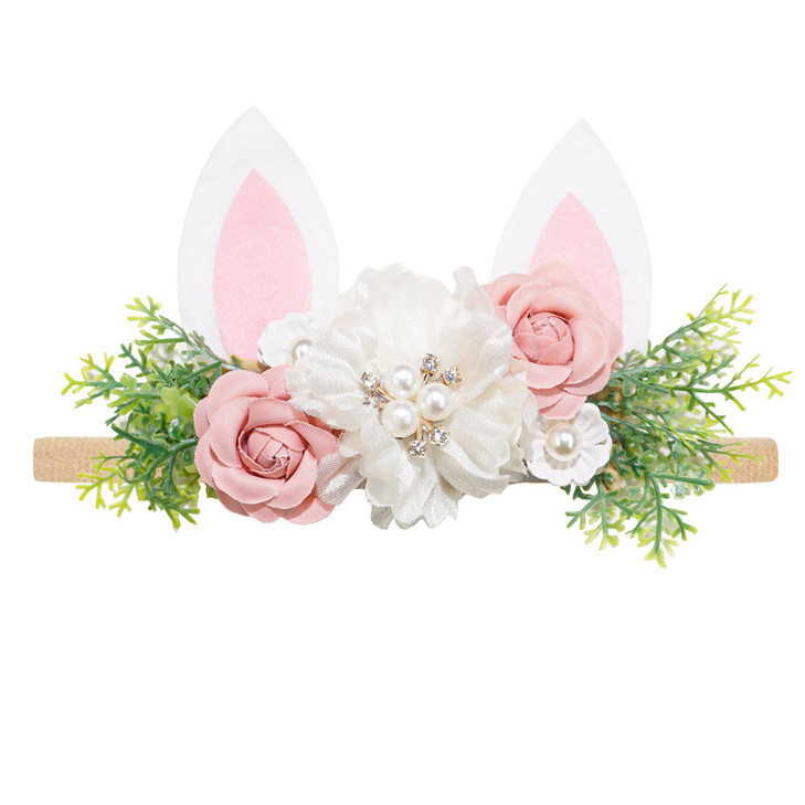 Wnyujoy Baby Girls Flower Headband Easter Bunny Ears Nylon Hairband Cute Floral Rabbit Fairy Hair Accessories For Newborn Infant Toddler Kid