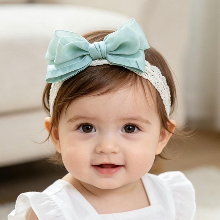 Rannyrena Lace Bow Baby Girl Headband Cute Gauze Bow Knot Hair Band Soft Tulle Elastic Headband Baby Shower Birthday Party Hair Accessories