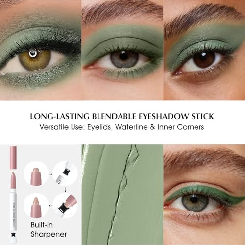 Qhosiuli Cream Eyeshadow Stick For Older Women Matte Green Eyeliner Pencil With Built In Sharpener Crease Proof And Long Lasting Precise Tip