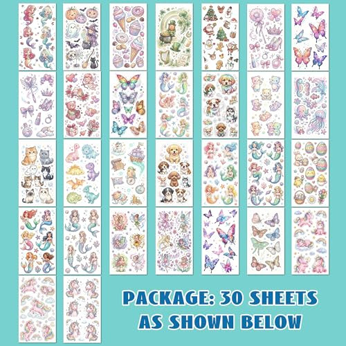 Keikihipa 30 Sheets Glitter Temporary Tattoo Kids Gift 300Pcs Plus Party Favors