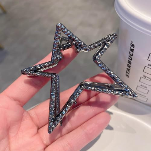 1 Pack Metal Hair Claw Clips Black Star Design Non Slip Strong Hold Jaw Clips For Thick Or Thin Hair Cute Ponytail Holders For Women And