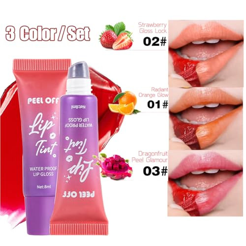Aaiffey Peel Off Lip Stain Fruit Lip Tint Stain Peel Off Waterproof Lip Tattoo Gloss Matte Finish Non Stick Long Lasting Lip Liner Peel Off