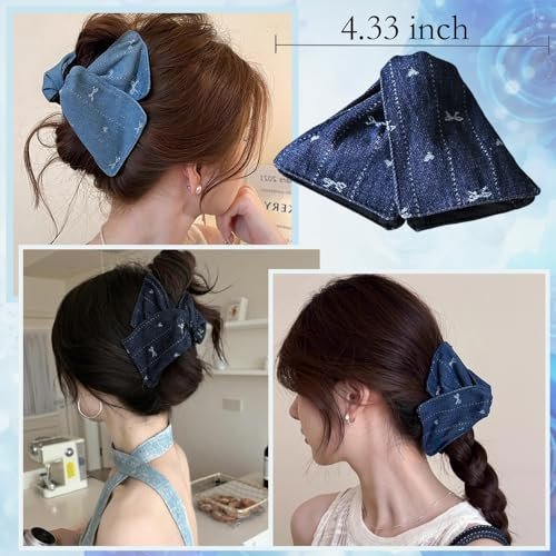 Mdgfge Triangle Hair Claw Clips Strong Hold Nonslip Large Blue Bow Pattern Design Hair Clips Updo Hairpin Hair Accessories For Women Party