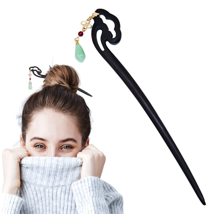 Japanese Chinese Wood Hair Chopstick For Women Retro Hair Stick Pin With Jade Japanese Chinese Hair Accessories For Long Hair Hanfu Dressing