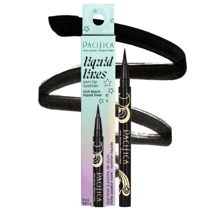 Pacifica Black Liquid Eyeliner Pen Liquid Line Felt Tip Smudge Proof Eyeliner Water Resistant Gel Makeup Eye Liner Matte Fine Tip Clean