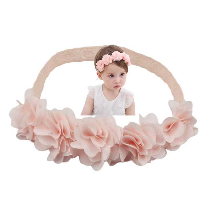Rannyrena Lace Flower Bow Baby Girls Headband Pink Knot Infant Wrap Soft Chiffon Elastic Baby Turban Hair Band For Newborn Infant Toddler